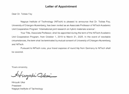 Zum Artikel "Dr. Tobias Fey zum Associate Professor am Nagoya Institute of Technology (NITech) ernannt"